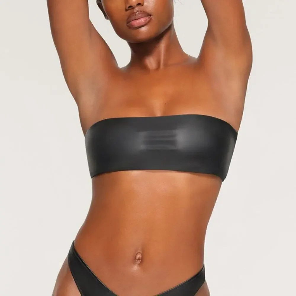 SKIMS Micro Pleather Swim Bandeau Bikini Top Onyx NWT Size 3X